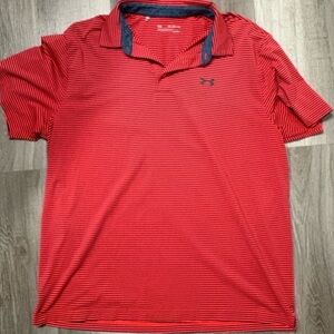 Under Armour Men's Striped Heatgear Polo Shirt Orange Size 2XL